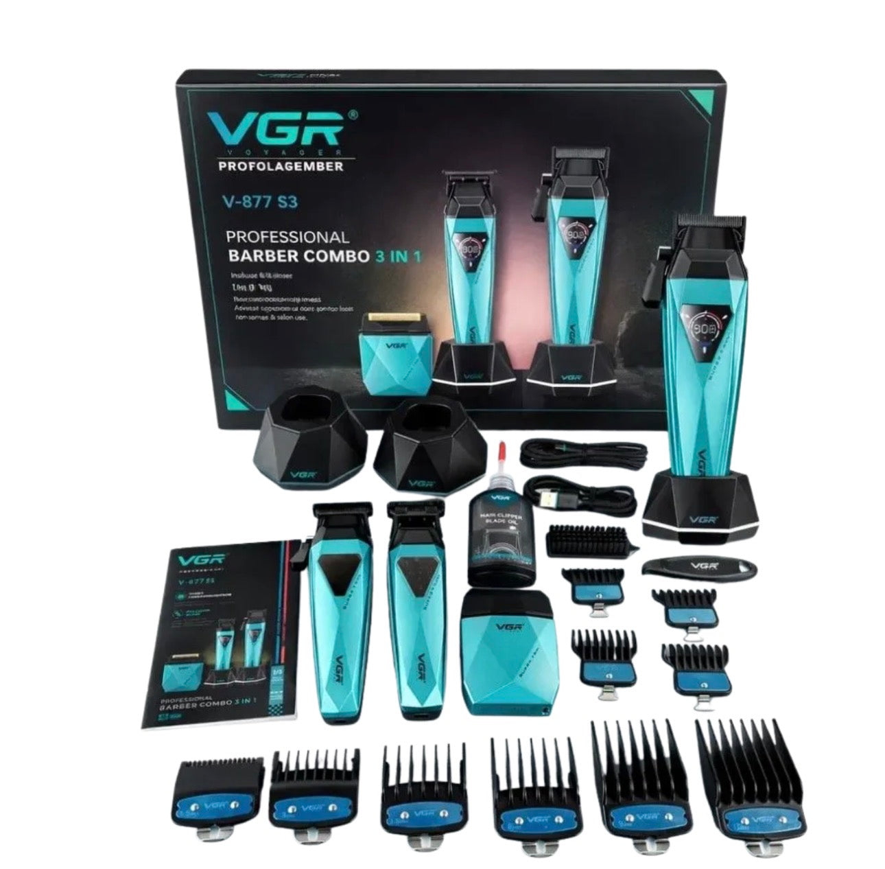 VGR V-877 S3 Professional Barber Combo 3-in-1 – Clipper, Trimmer & Foil Shaver