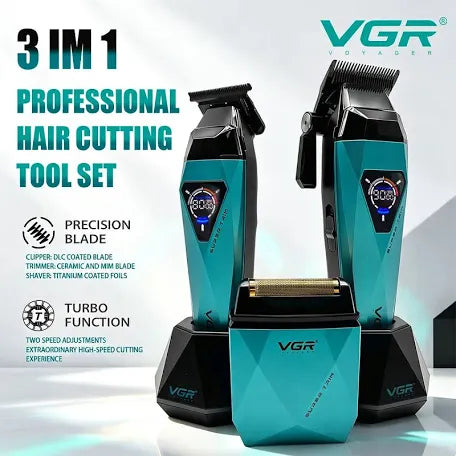 VGR V-877 S3 Professional Barber Combo 3-in-1 – Clipper, Trimmer & Foil Shaver