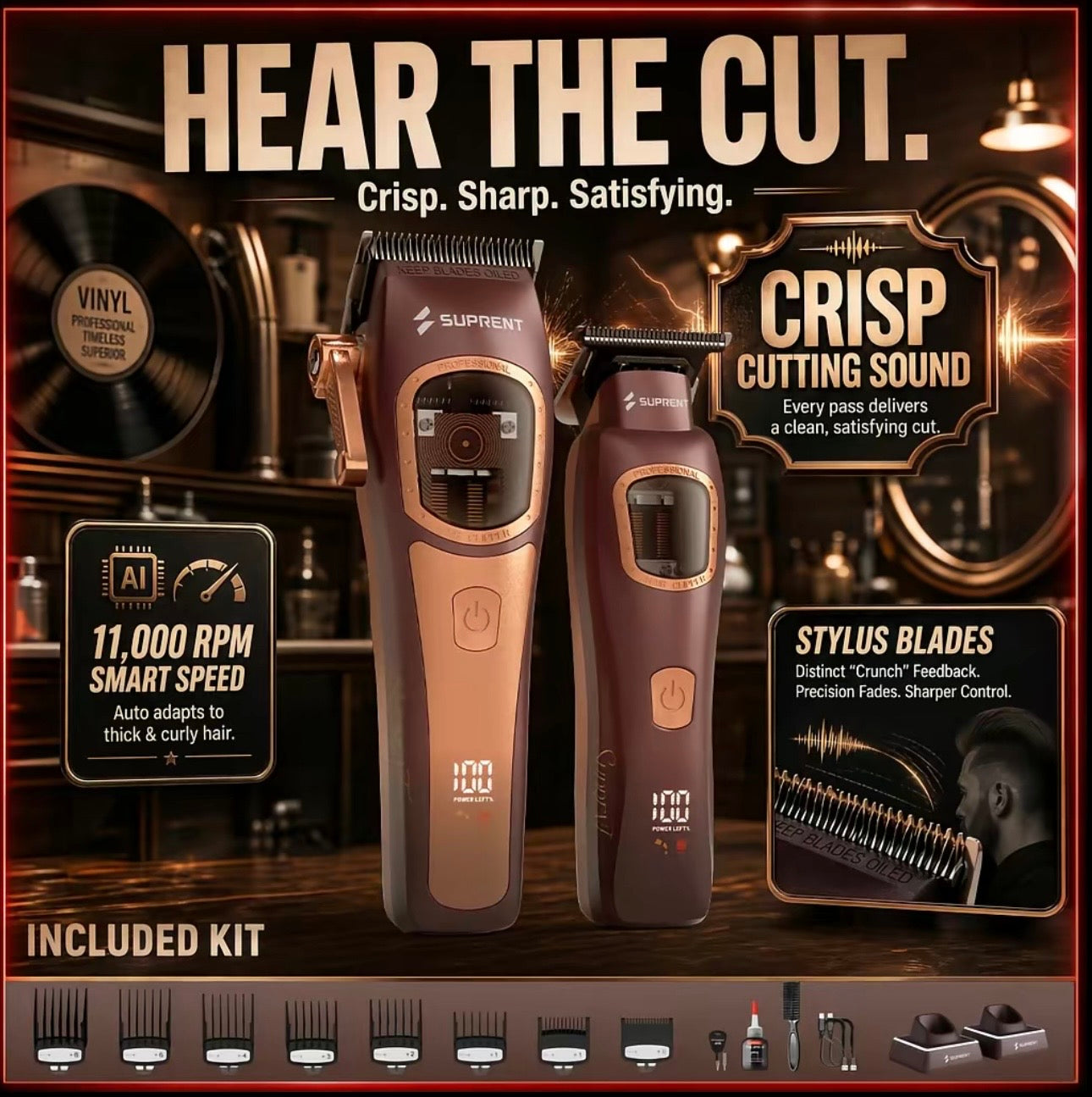 SUPRENT Vinyl Professional Clipper & Trimmer Combo with Charging Stands