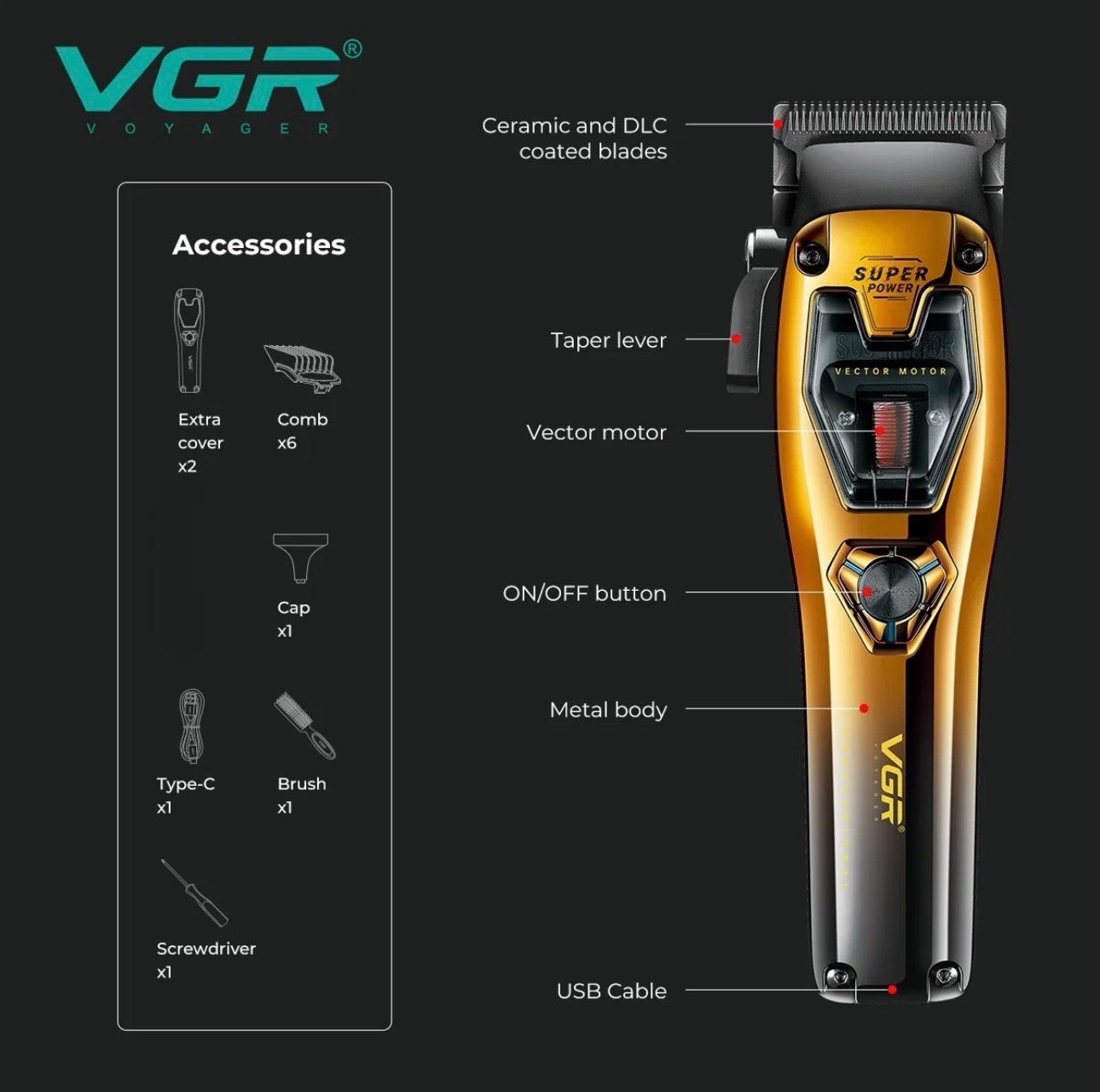 VGR V-668 Professional Vector Motor Hair Clipper – 11,000 RPM
