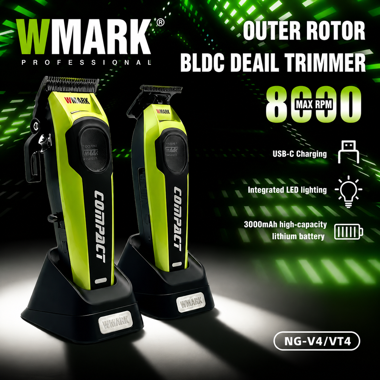WMARK V4 Compact Professional Clipper & Trimmer Combo – NG-V4 + NG-VT4