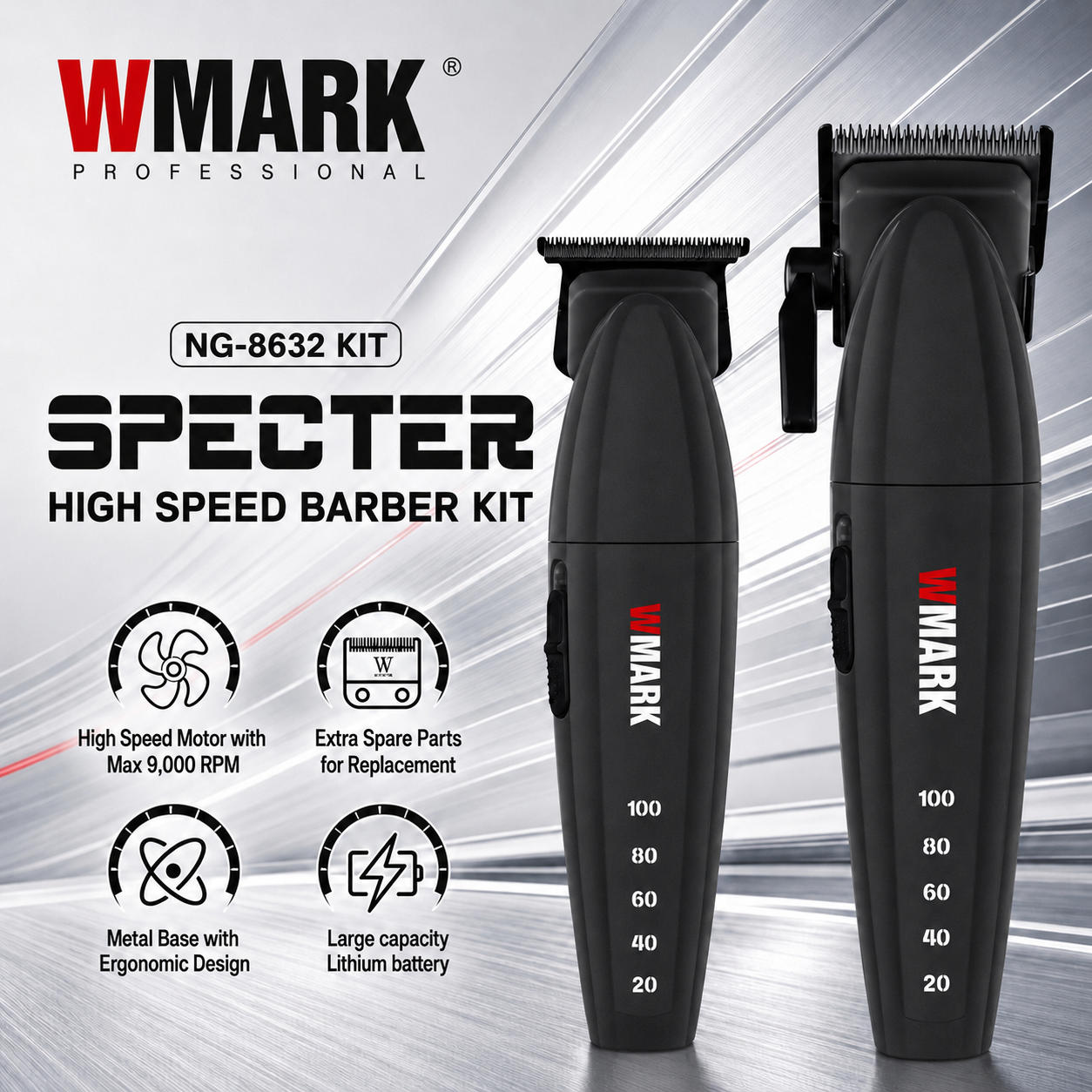 WMARK SPECTER NG-8632 Professional High-Speed Clipper & Trimmer Kit