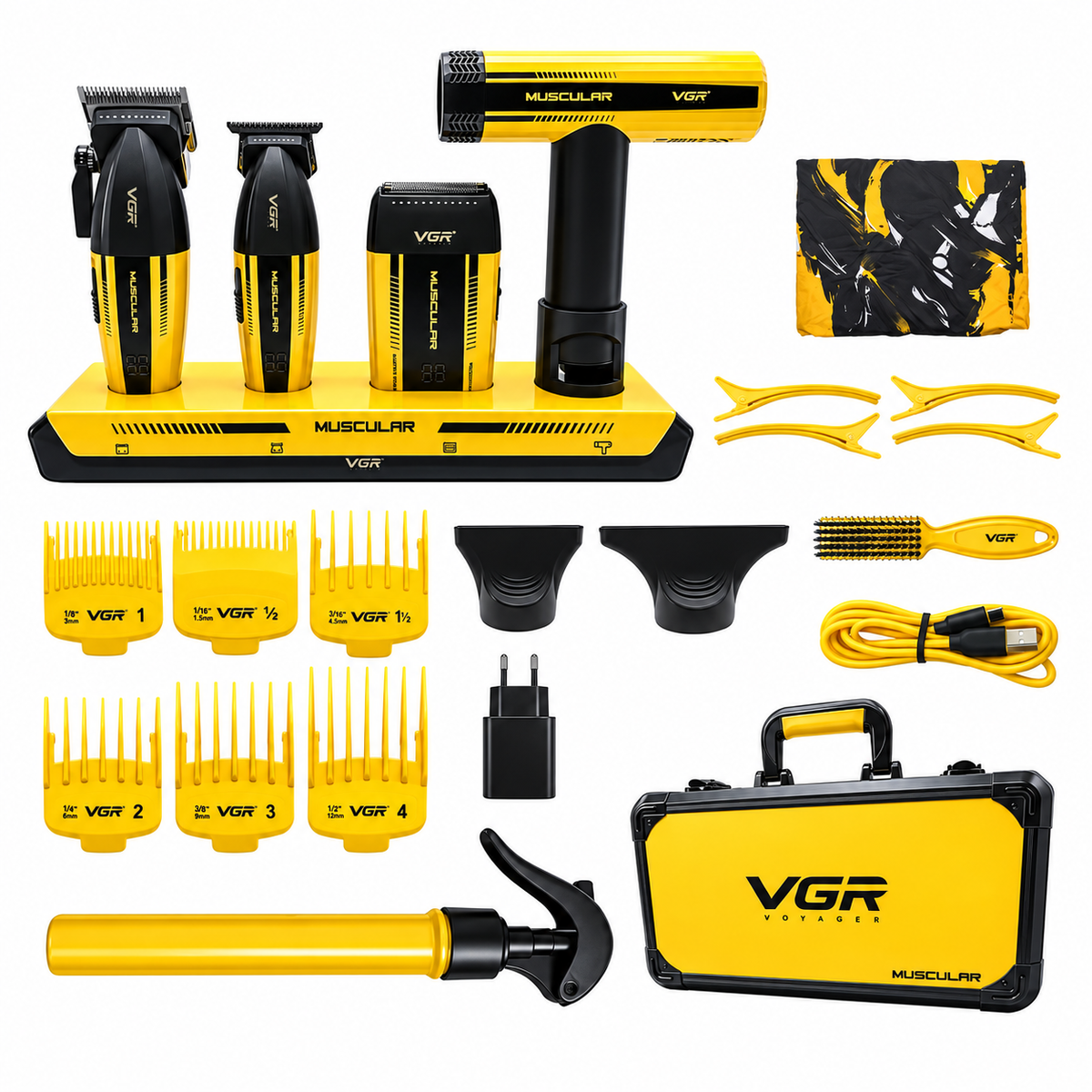 VGR Muscular V-285S4 Professional 4-in-1 Barber Combo Kit – Yellow